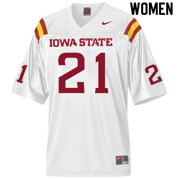 Women #21 Jirehl Brock Iowa State Cyclones College Football Jerseys Sale-White